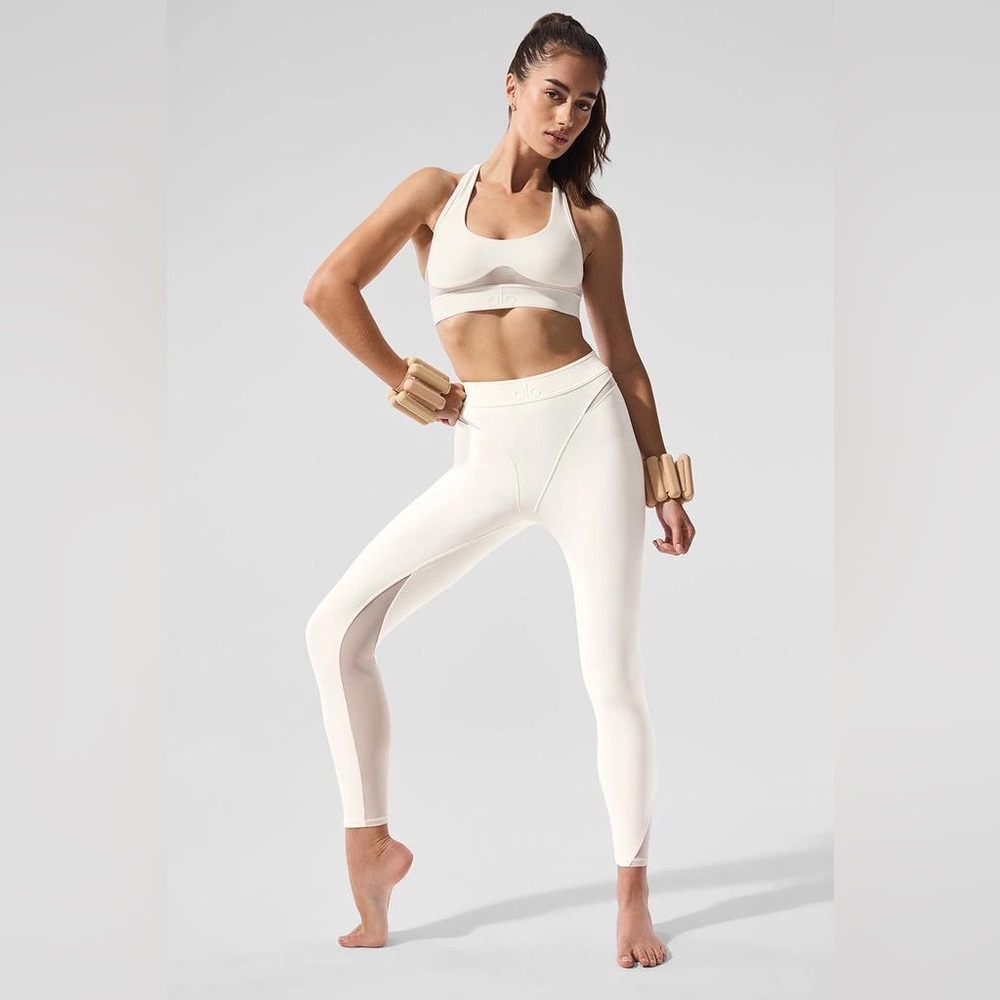 ALO Ivory Airlift Rebel Bra & High Waist 7/8 Legging Set Size Small NWT